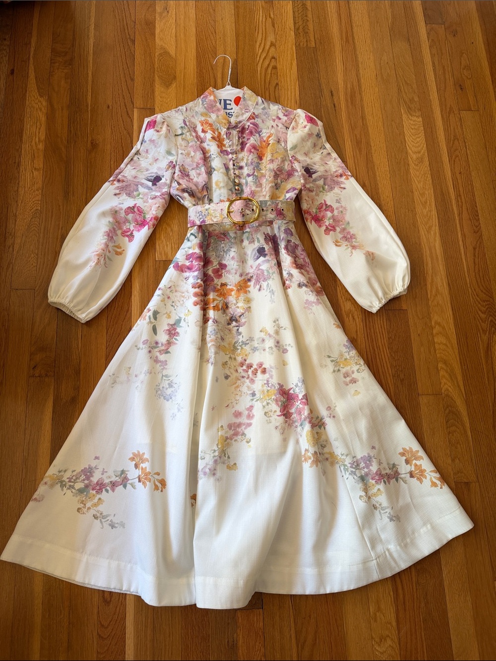 Benaar Anastasia long puff sleeve Floral Belted Maxi Dress - White Multi Size XS - Picture 3 of 10